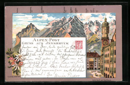 Lithographie Innsbruck, Strassenpartie, Alpenpanorama  - Other & Unclassified
