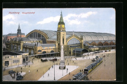 AK Hamburg-St.Georg, Hauptbahnhof Mit Strasse Und Strassenbahnen Aus Der Vogelschau  - Mitte