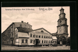 AK Libau, Hotel St. Petersburg Und Kirche  - Letland
