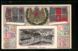 AK Bettembourg, Vue Totale, Wappen, Briefmarken  - Autres & Non Classés