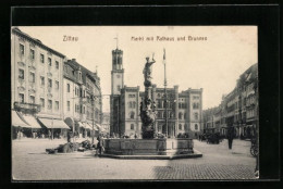 AK Zittau, Markt Mit Rathaus Und Brunnen  - Zittau