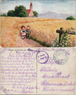 Künstlerkarte Junge In Uniform Mit Mädchen Im Kornfeld 1916   1. Weltkrieg - Peintures & Tableaux