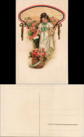 Patriotika Kaiserreich  Mädchen Mit Brief U. Blumen-Schleifen 1910 - Ohne Zuordnung