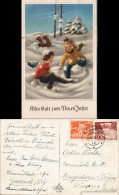 Ansichtskarte  Kinder Spielen Im Schnee Neujahr Künstlerkarte 1956 - Anno Nuovo