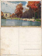 Karlsruhe Künstlerkarte STADTGARTEN, FESTHALLE UND BOOTSLÄNDE 1910 - Karlsruhe