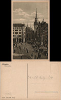 Ansichtskarte München Marienplatz Belebt, Tram, Autos, Café Rathaus 1924 - München