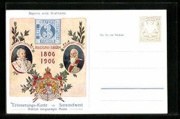 AK Regierungs-Jubiläum 1906, Prinzregent Luitpold, Ganzsache Bayern, Bayerns Erste Briefmarke  - Royal Families