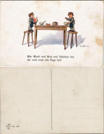 Künstlerkarte Kinder In Militär-Uniform "Wurst Und Brot Und Schinken....." 1915 - Peintures & Tableaux