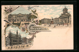 Lithographie Brüssel / Bruxelles, Maison Du Roi & Maison Des Tailleurs, Palais De La Nation, Place Royale  - Brüssel (Stadt)