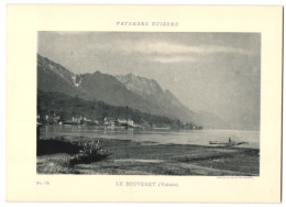 Fotografie - Lichtdruck Phototypie Neuchatel, Ansicht Le Bouveret / Valais, Ortsansicht Mit Uferpartie & Gebirgsmassiv  - Lieux