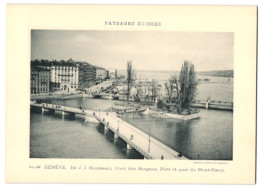 Fotografie - Lichtdruck Phototypie Neuchatel, Ansicht Geneve - Genf, Ile J. J. Rousseau, Pont Des Bergues, Pont Et Quai  - Places