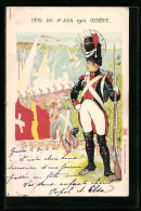 Lithographie Genève, Fete Du 1er Juin 1901, Soldat In Uniform  - Genève