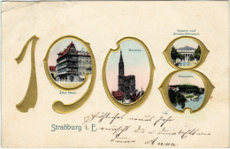 Straßburg Strasbourg Mehrbild: Altes Haus Münster Orangerie - Neujahr 1908 Prägekarte - Strasbourg
