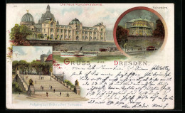 Lithographie Dresden, Die Neue Kunstakademie, Aufgang Zur Brühl`schen Terrasse  - Dresden
