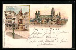 Lithographie Mainz, Der Marktbrunnen, Der Dom  - Mainz