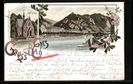 Vorläufer-Lithographie Bad Ems, Engl. Kirche, Totalansicht, 1895  - Bad Ems