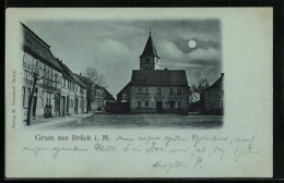 Mondschein-AK Brück I. M., Ortspartie Mit Kirche  - Brueck