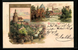 Lithographie Weida, Ortsansicht Mit Schloss Osterburg  - Weida