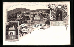 Lithographie Treseburg, Hôtel Weisser Hirsch, Pfeil-Denkmal, Wilhelmsblick  - Autres & Non Classés