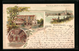 Lithographie Konstanz, Ansicht Der Stadt Von Der Seestrasse Und Insel-Hôtel  - Konstanz