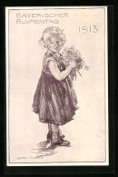 AK Bayerischer Blumentag 1913, Mädchen Mit Blumenstrauss, Ganzsache Bayern  - Other & Unclassified