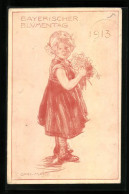 AK Bayerischer Blumentag 1913, Kleines Mädchen Mit Blumenstrauss  - Altri & Non Classificati