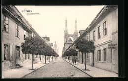 AK Cöthen, Partie In Der Schulstrasse Mit Kirche  - Other & Unclassified