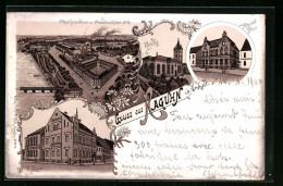 Lithographie Raguhn /Anhalt, Maschinenbau- Und Metalltuchfabrik Aus Der Vogelschau, Post, Rathaus  - Other & Unclassified