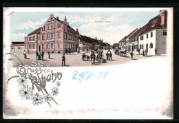 Lithographie Raguhn /Anhalt, Hauptstrasse Mit Kutschen Und Passanten  - Autres & Non Classés
