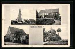 AK Boritz, Kirche, Albrecht`s Restaurant, Schule, Schloss Hirschstein  - Hirschstein