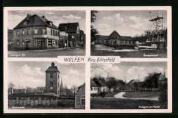AK Wolfen /Krs. Bitterfeld, Leipziger Strasse Mit Brauerei, Feuerwache, Badeanstalt  - Altri & Non Classificati