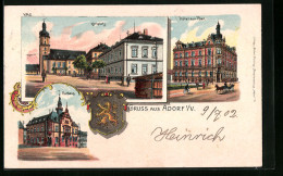 Lithographie Adorf, Hotel Zur Post, Rathaus, Kirchplatz  - Other & Unclassified