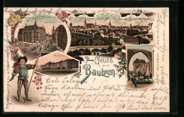 Lithographie Bautzen, Gewandhaus Und Lauenstrasse, Neue Kaserne, Nicolairuine  - Bautzen