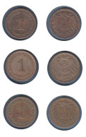 Allemagne  1 Pfennig  1894 D + 1900 F + 1903 A, Type 2, KM#10, Deutsches Reich, - 1 Pfennig