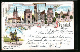 Lithographie Stendal, Rathaus Und Marienkirche, Dom, Unglingertor  - Stendal