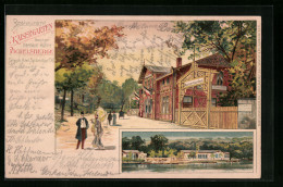 Lithographie Berlin-Pichelsberg, Restaurant Kaisergarten, Uferpartie  - Spandau