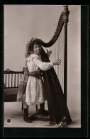 AK Mädchen An Einer Harfe  - Music And Musicians