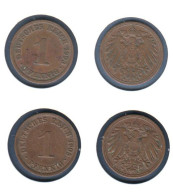 Allemagne  1 Pfennig  1903 A + 1905 A, Type 2, KM#10, Deutsches Reich, - 1 Pfennig