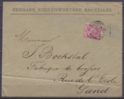 Env. Entête "Herman Koenigswerther" Affr. N°46 Càd "BRUXELLES 2/20 JUIL 1885" (pas Courant) Pour GAND (au Dos - Abimé: C - 1884-1891 Leopold II.