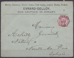 Env. "Mérinos, Cachemires, Velours, … Evrard-Delloy" Affr. N°46 Càd DINANT /5 AOUT 1888 Pour NOVILLE-LES-BOIS Eghezée (a - 1884-1891 Leopold II.
