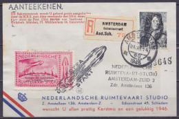 Pays-Bas - Carte Par Fusée "Raketpoststuck" En Recommandé Affr. 40c Càpt AMSTERDAM /21.XII.1945 Pour E/V + Vignette "Ned - Poste Aérienne