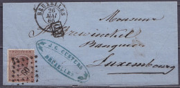 LSC (sans Contenu) Affr. N°19 Lpts "60" Càd BRUXELLES /26 MAI 1866 Pour Banquier à Luxembourg - [PD] (au Dos: Càd Passag - 1865-1866 Profil Gauche