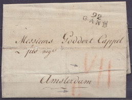 L. Datée 13 Mars 1803 De GAND Pour AMSTERDAM - Griffe "92/ GAND" - 2 Ports à La Craie Rouge "VII" & "II" - 1794-1814 (Franse Tijd)