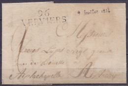 L. Datée 8 Juillet 1813 De VERVIERS Pour AIX-LA-CHAPELLE - Griffes "96/ VERVIERS" & "9 Juillet 1813" - Port "2" - 1794-1814 (Franse Tijd)
