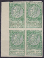 Belgique - Bloc 4 Essais De Couleur 1Fr Vert (N°64 - 1Fr Léopold I Fine Barbe) (*) Bord De Feuille - Proofs & Reprints