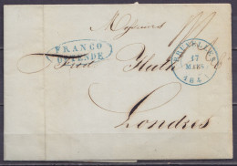 L. Càd Bleu BRUXELLES /17 MARS 1841 Pour LONDRES - Marque Ovale "FRANCO / OSTENDE" (au Dos: Càd Arrivée LONDON) - 1830-1849 (Onafhankelijk België)