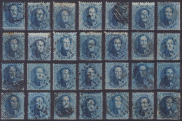 Belgique - Ensemble 27x Médaillons Dentelés 10c Bleu Léopold I Obl. - Voir Scan - 1863-1864 Medaillons (13/16)