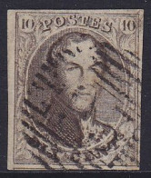 Belgique - N°10 Médaillon 10c Brun Léopold I Oblit. P93 PEPINSTER - Bien Margé - 1858-1862 Medallions (9/12)