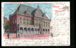 Lithographie Bremen, Passanten Vor Dem Rathaus  - Bremen