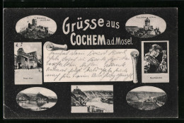 AK Cochem A. D. Mosel, Winneburg Von Süden Gesehen, Altes Thor, Mosellauf, Moselblümchen  - Cochem